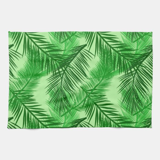 Palm Leaf Print, Emerald und Light Lime Green Geschirrtuch (Horizontal)