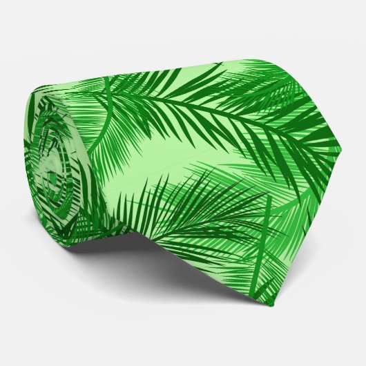 Palm Leaf Print, Emerald und Light Lime Green Krawatte (Gerollt)