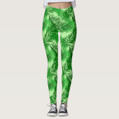 Palm Leaf Print, Emerald und Light Lime Green Leggings (Vorderseite)