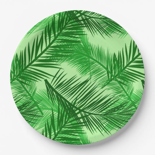 Palm Leaf Print, Emerald und Light Lime Green Pappteller (Vorderseite)