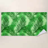 Palm Leaf Print, Emerald und Light Lime Green Strandtuch (Vorderseite)