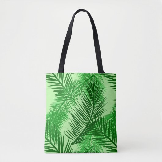 Palm Leaf Print, Emerald und Light Lime Green Tasche (Vorderseite)