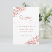 Palm Leaf Rose Gold White Wedding Empfang Begleitkarte (Stehend Vorderseite)