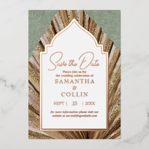 Palm Leaf Sage Green Save the Date Folieneinladung