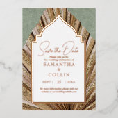 Palm Leaf Sage Green Save the Date Folieneinladung (Vorderseite)