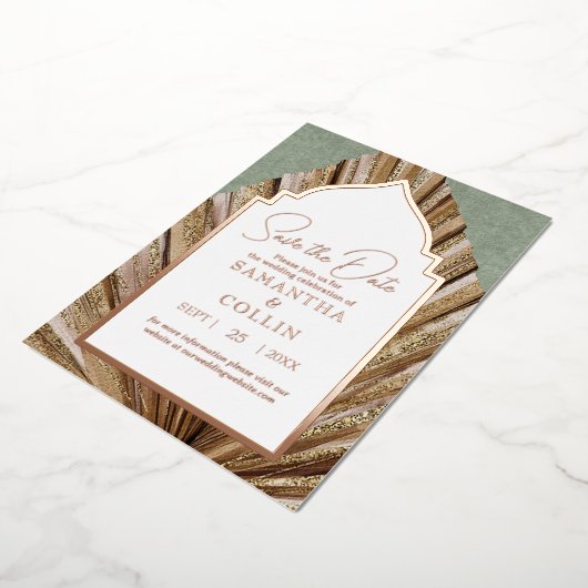 Palm Leaf Sage Green Save the Date Folieneinladung (Gedreht)