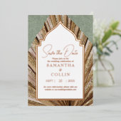 Palm Leaf Sage Green Save the Date Folieneinladung (Stehend vorne)