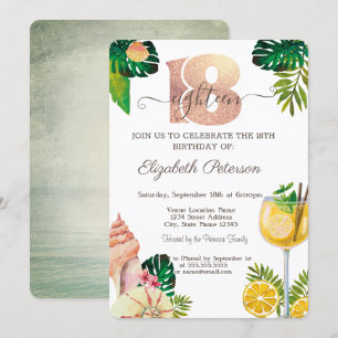 Palm Leaf Seashells Cocktail Sommer 18. Geburtstag Einladung