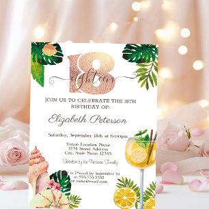Palm Leaf Seashells Cocktail Sommer 18. Geburtstag Einladung
