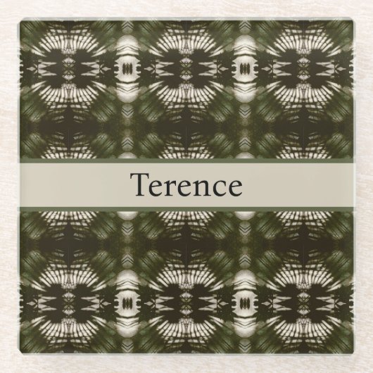 Palm Leaf Shadow Army Green, anpassbar Glasuntersetzer (Vorderseite)