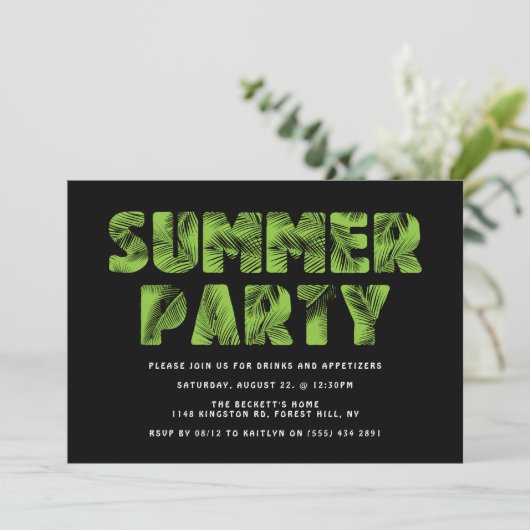 Palm Leaf Summer Party Einladungen (Stehend Vorderseite)