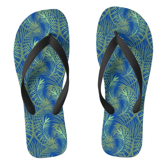 Palm Leaf Tree Green Blue Beach Badesandalen (Fußbett)