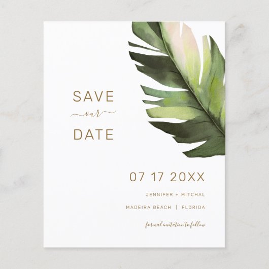 Palm Leaf Tropical Save the Date Card (Vorderseite)