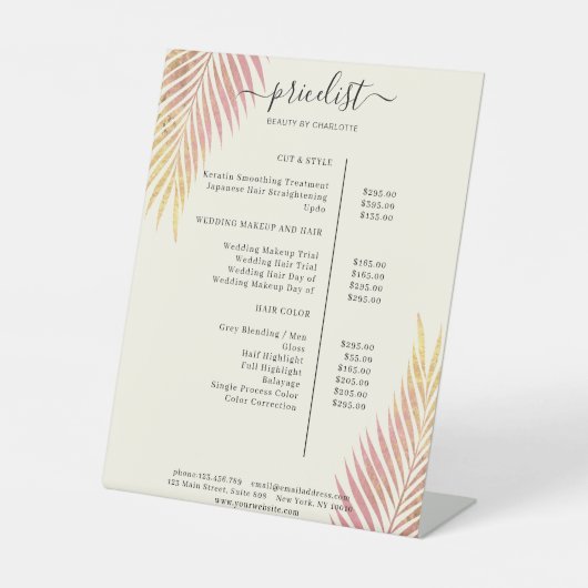 Palm Leafy Salon Preisliste Sockelschild (Vorderseite)