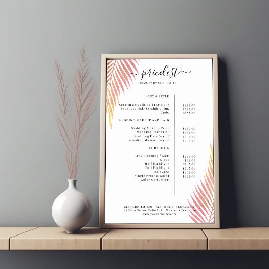 Palm Leafy Salon Price List Poster