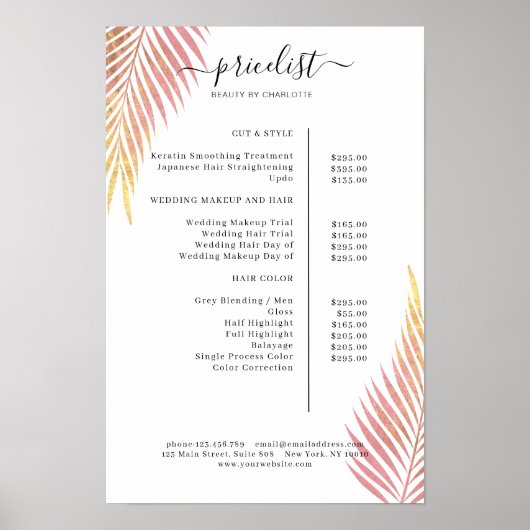 Palm Leafy Salon Price List Poster (Vorne)