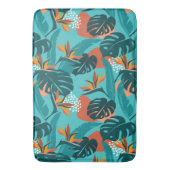 Palm leaves and hibiscus flower tropical pattern badematte (Vorderseite Vertikal)