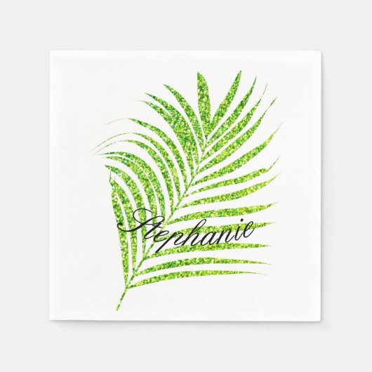 Palm Leaves Glittery Green Custom Name Cute Serviette (Vorderseite)