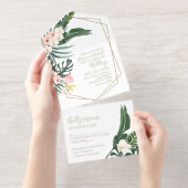 Palm Leaves Hibiscus Tropical Geometric Wedding All-in-One-Einladung (Abreißstreifen)