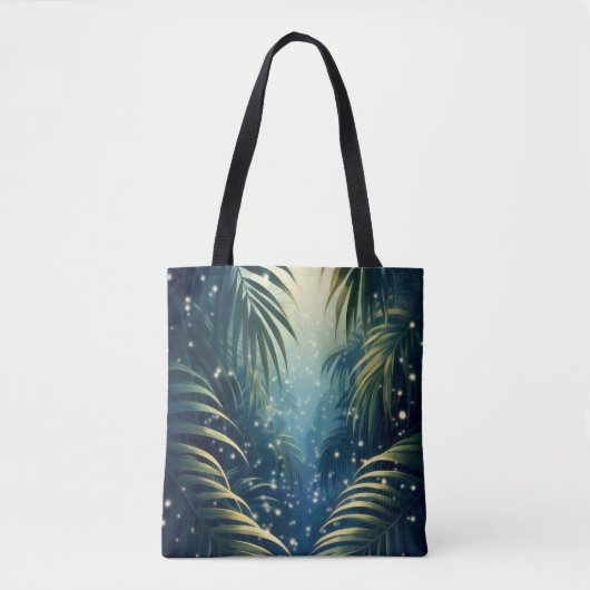 Palm leaves illuminated by moon and fireflies tasche (Vorderseite)