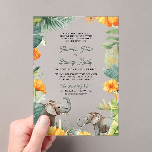 Palm Leaves Marigold Elephant South Indian Wedding Acryleinladungen (Insitu (Handheld))