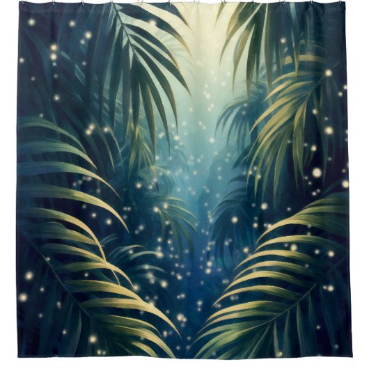 Palm leaves sparkled by moonshine and fireflies duschvorhang (Vorderseite)