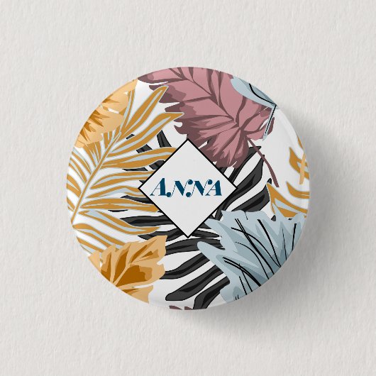 Palm leaves, Tropical, Botanical, Dschungel, Fores Button (Vorderseite)