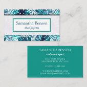 Palm Leaves Tropical Island Green & White Square B Visitenkarte (Vorne/Hinten)