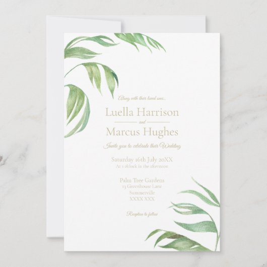 Palm Leaves Wedding Invitation Einladung (Vorderseite)