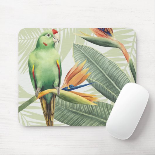 Palm Leaves With Green Bird Mousepad (Mit Mouse)