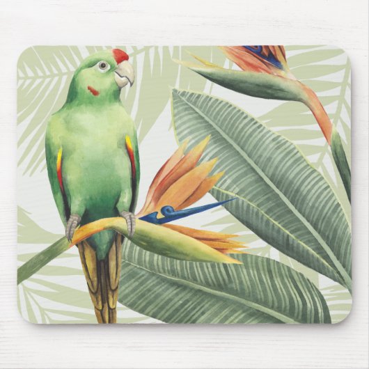 Palm Leaves With Green Bird Mousepad (Vorne)