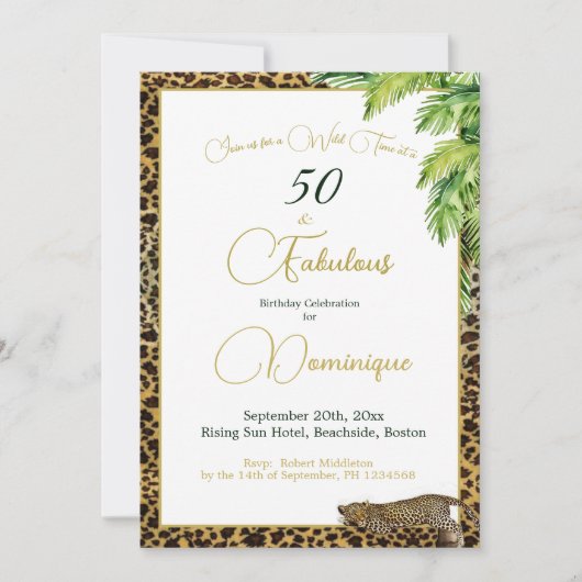 Palm Leopard Print Wild Birthday Einladung (Vorderseite)