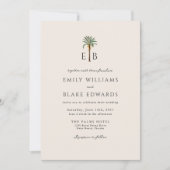 Palm Logo Elegant Tropical Monogram Wedding Einladung (Vorderseite)
