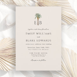 Palm Logo Elegant Tropical Monogram Wedding Einladung