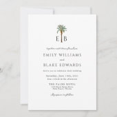 Palm Logo Elegant Tropical Monogram Wedding Einladung (Vorderseite)