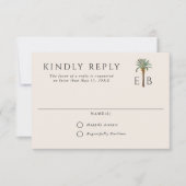 Palm Logo Elegant Tropical Monogram Wedding RSVP Karte (Vorderseite)