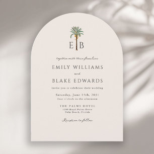 Palm-Logo Eleganter Bogen Tropisches Monogramm Hoc Einladung