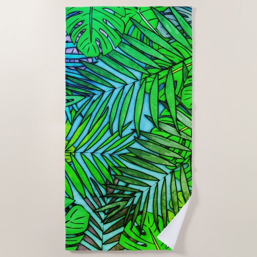 Palm & Monstera Blätter Greenleaf Strandtuch (Vorderseite)
