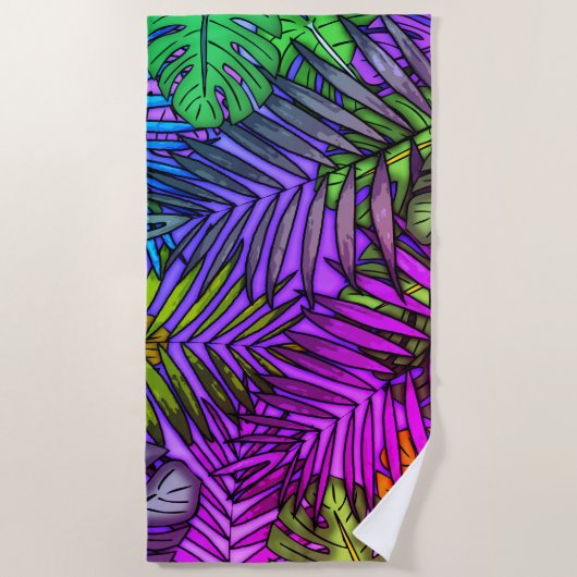Palm & Monstera Blätter Miami Strandtuch (Vorderseite)