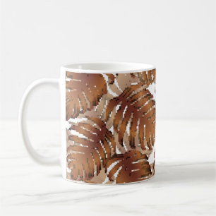 Palm Monstera nahtloses Muster. Orange Weiße Tropi Kaffeetasse