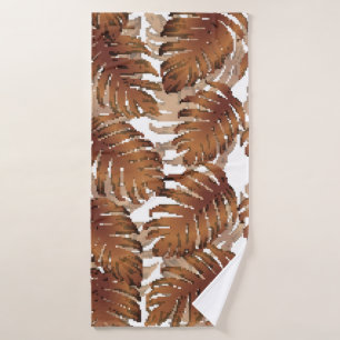 Palm Monstera Seamless Pattern. Orange White Tropi Badehandtuch