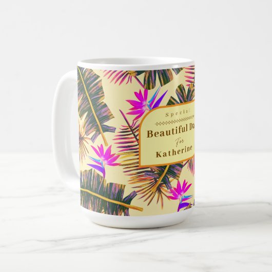 Palm Paradise Gelb Kaffeetasse (Vorderseite Links)