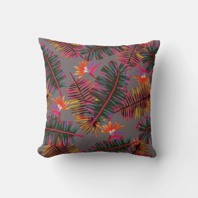 Palm Paradise Grau Kissen (Vorderseite)
