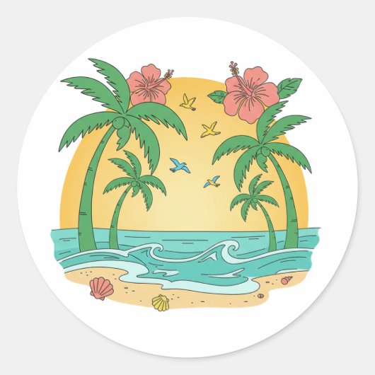 Palm Paradise Tropical Beach Sticker (Vorderseite)