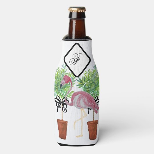 Palm Pink Flamingo Flamingos kann Flasche Cooler Flaschenkühler (Flaschenvorderseite)