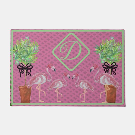 Palm Pink Flamingo Flamingos Terra Cotta Pots Fußmatte (Vorderseite)