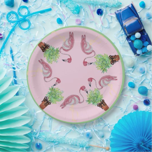 Palm Pink Flamingo Flamingos Terra Cotta Pots Pappteller (Party)