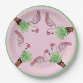 Palm Pink Flamingo Flamingos Terra Cotta Pots Pappteller (Vorderseite)