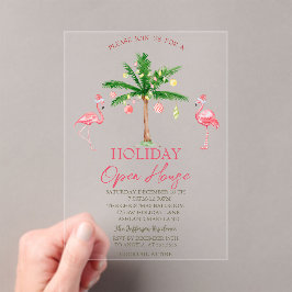 Palm Pink Flamingos Holiday Open House Acryleinladungen