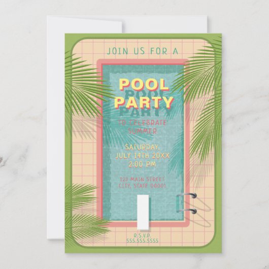 Palm Pool Party Einladung (Vorderseite)